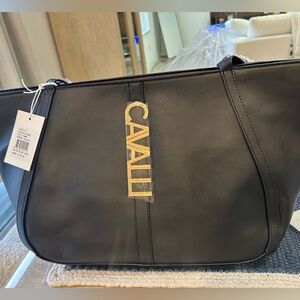 Cavalli NWT in bag zippered Black Tote Bag with Gold Logo $118 MSRP Gorgeous!